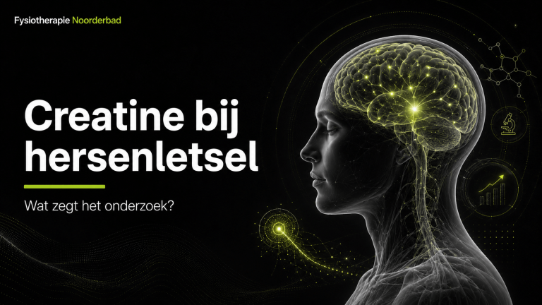 Illustratie van creatine, hersenenergie en herstel na hersenletsel in klinische Noorderbad stijl.