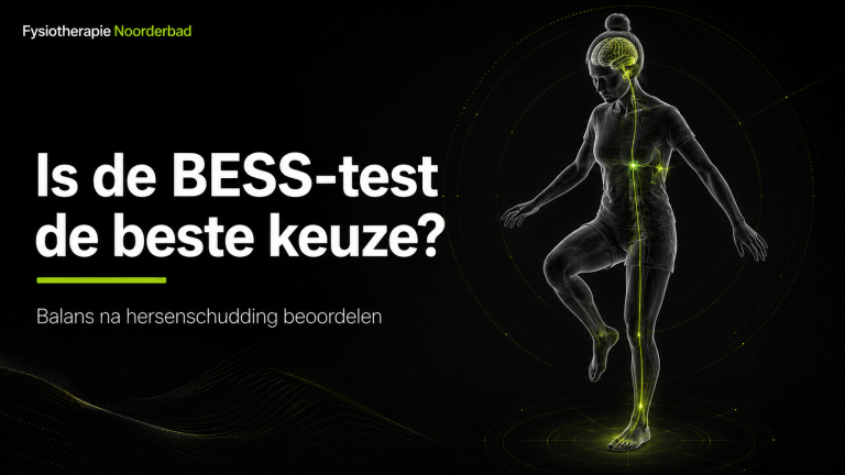 Illustratie van balansonderzoek na hersenschudding met houding, evenwicht en zenuwstelsel.