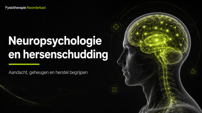 Illustratie van neuropsychologie bij een hersenschudding met hersenen, aandacht en geheugen in beeld.
