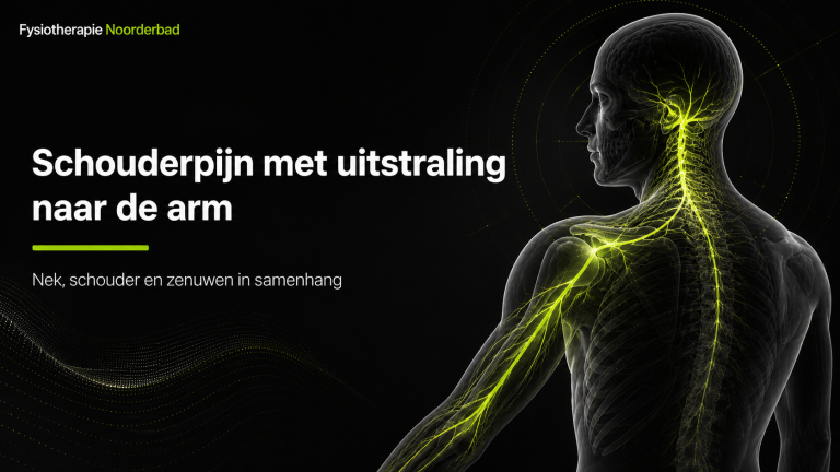 Illustratie van nek, schouder en armzenuwen bij schouderpijn met uitstraling.