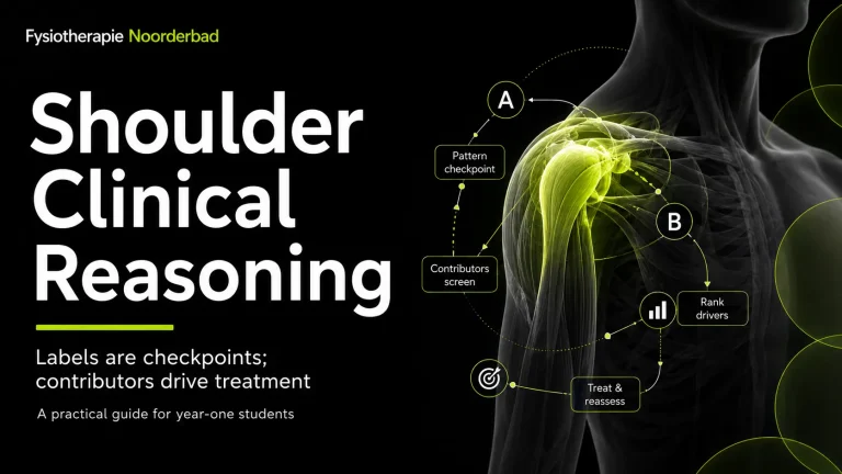 Featured image showing shoulder clinical reasoning with pattern checkpoints, contributor screening, ranking of drivers, and treatment reassessment.